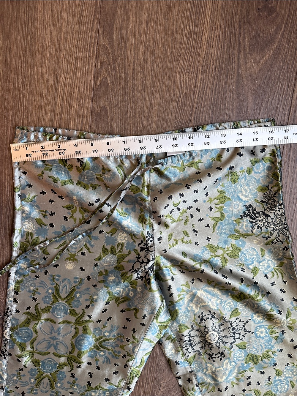 Arden B Floral Satin Bandana Pants XS Blue Green Cropped Straight Leg Y2K trendy - Picture 8 of 9
